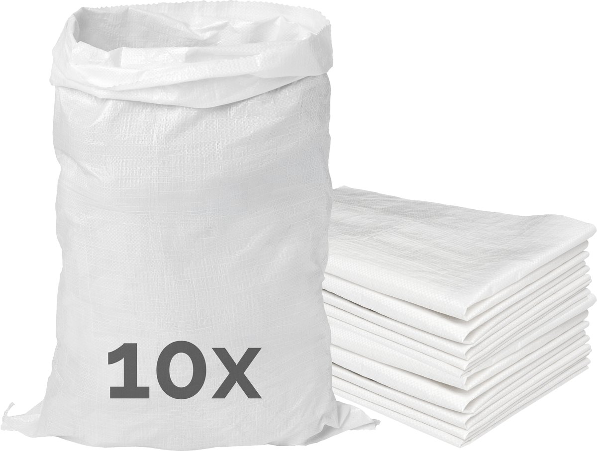 Garronda 85 x 50 cm 10 stuks Zandzakken Puinzakken Geweven Zakken Wit GD-0258