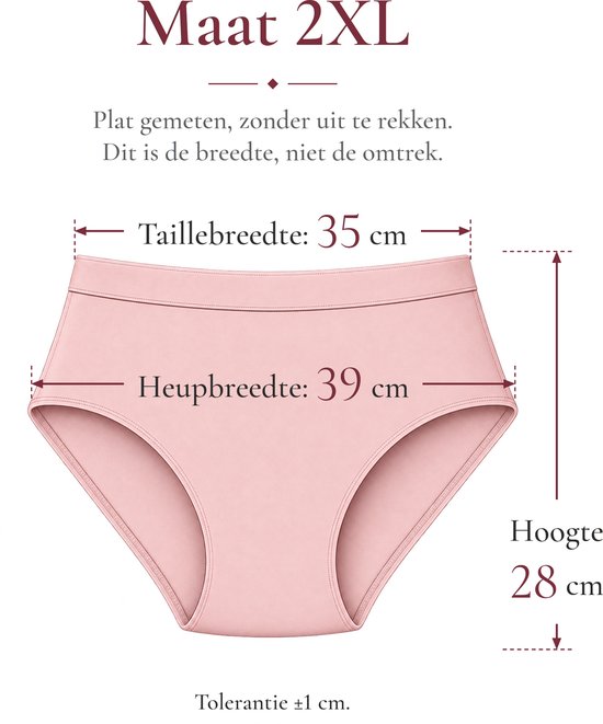 Roze slip, maat 2XL. Taillebreedte 35 cm, heupbreedte 39 cm, hoogte 28 cm.