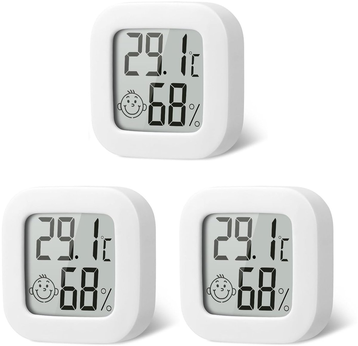 3x Digitale Thermo-Hygrometer Mini LCD voor Binnen - Meet Temperatuur en Luchtvochtigheid - Wit