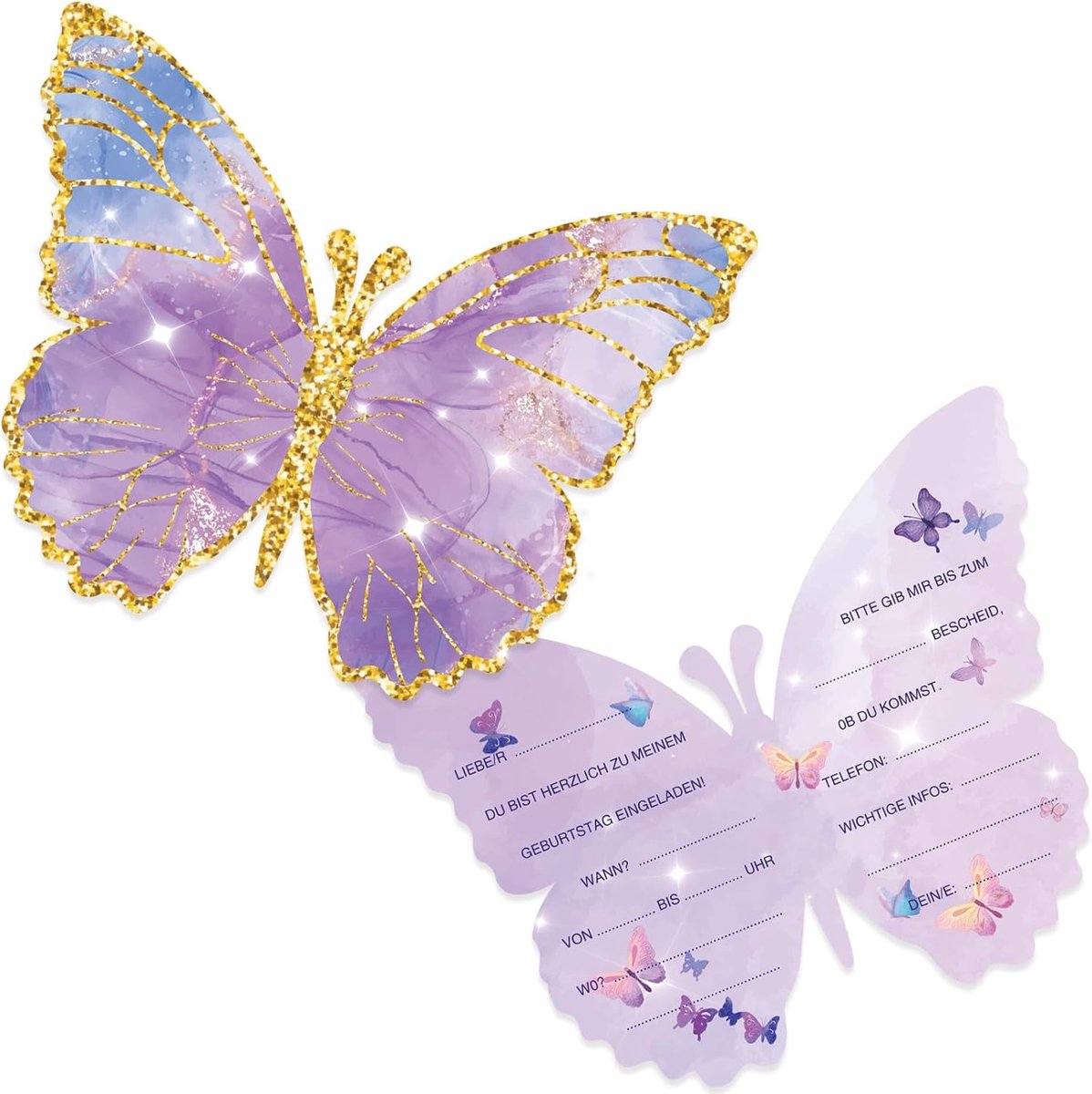 Tixlux 12 kinderverjaardagsuitnodigingskaarten, 13 x 10 cm vlinders, verjaardagsuitnodigingen voor meisjes en jongens - ShopVlot