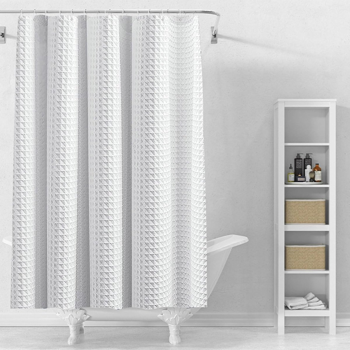 Wavel douchegordijn, wit, 100 x 180 cm, wasbaar, schimmelwerend - ShopVlot