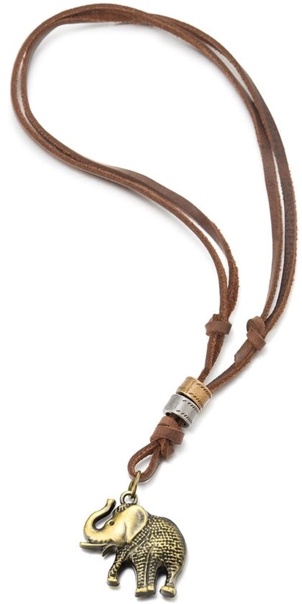Dailygoody - Vintage olifantenhanger - Dames halsketting - Verstelbare leren band