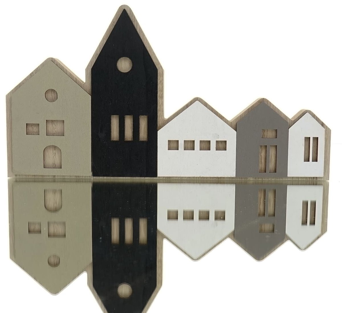 Posiwio huizenrij L zwart wit en grijs 30 x 16 cm - MDF