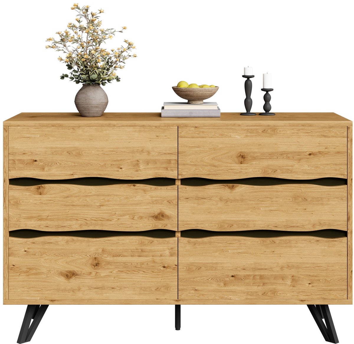 Merax Ladekast - 6 Laden - Houtkleur - Zwarte Metalen Poten - 120 x 40 x 75,5 cm Bruin