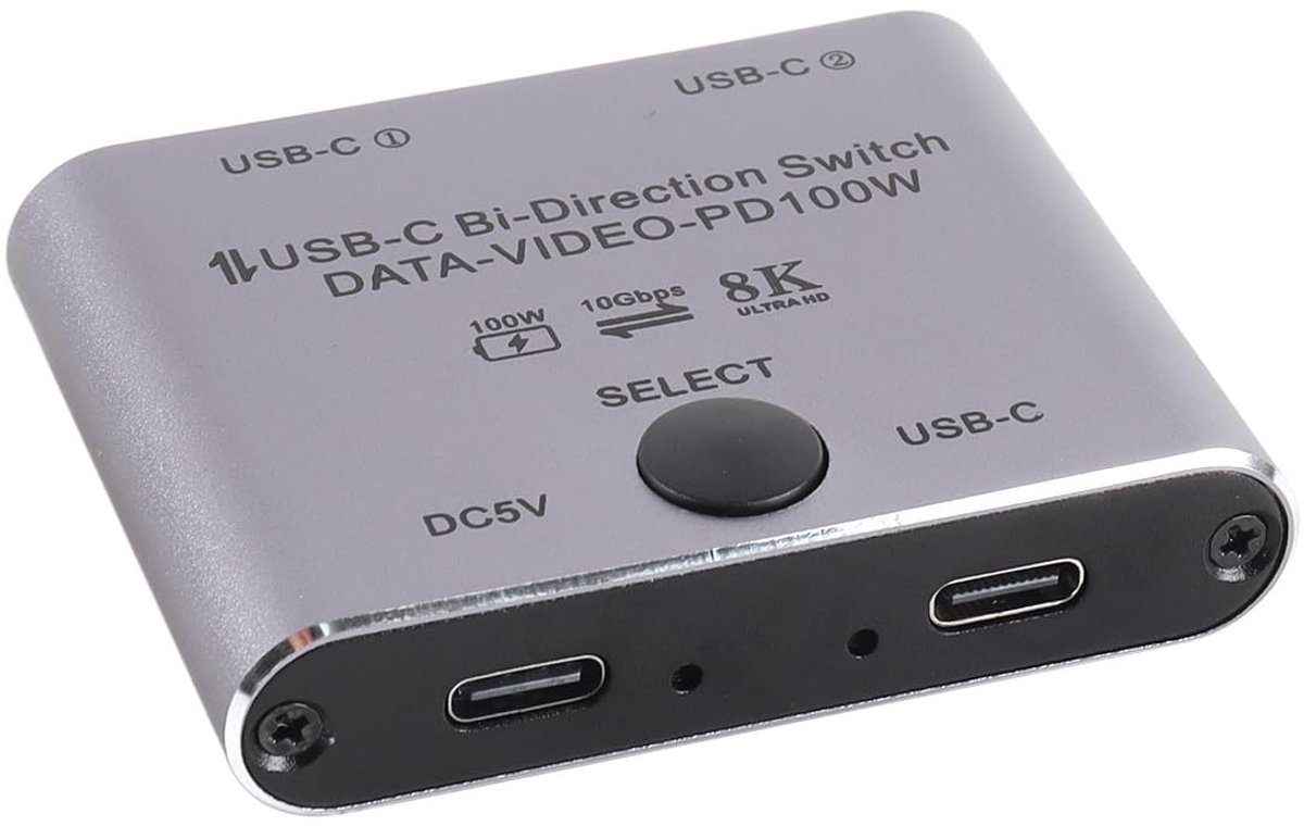 USB-C KVM Splitter voor 2 Computers, 1 in 2 Outputs, Ondersteunt 8K60Hz en 10Gbps Videotransfer
