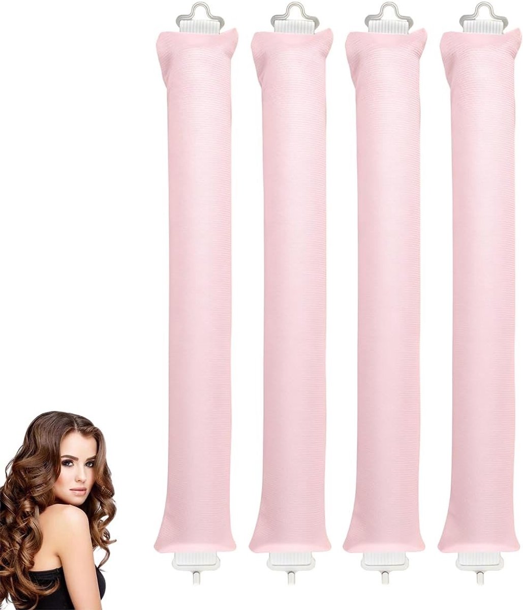 Hittevrije haarkrullers voor zijden krullen, flexibele rollers met haakjes, ideaal voor alle haartypes en 's nachts gebruik (roze)