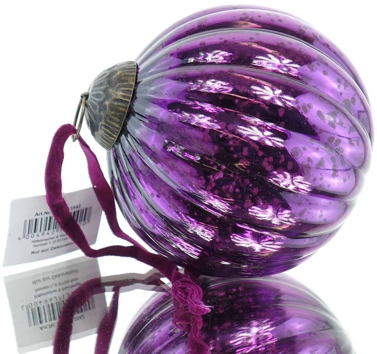 Riffelmacher Kerstornament Kerstbal Paars Geribbeld 10 cm