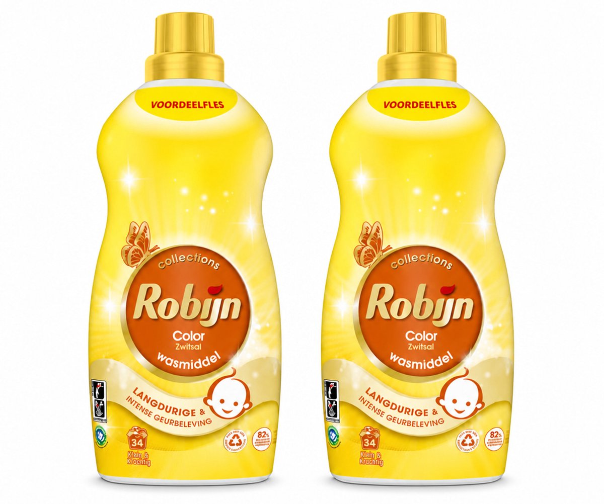 2 x Robijn - Klein & Krachtig Zwitsalgeur - Vloeibaar Wasmiddel - 34 Wasbeurten - 1,19 L - Bulkverpakking - 2 stuks