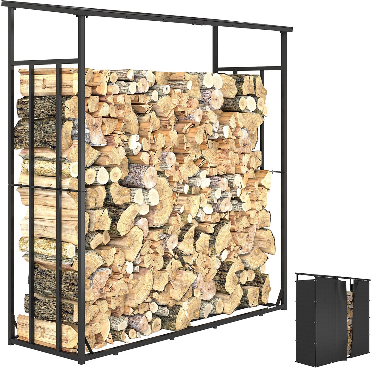 Outsunny Houtrek voor open haard - Metaal - 185x62x184cm - Zwart