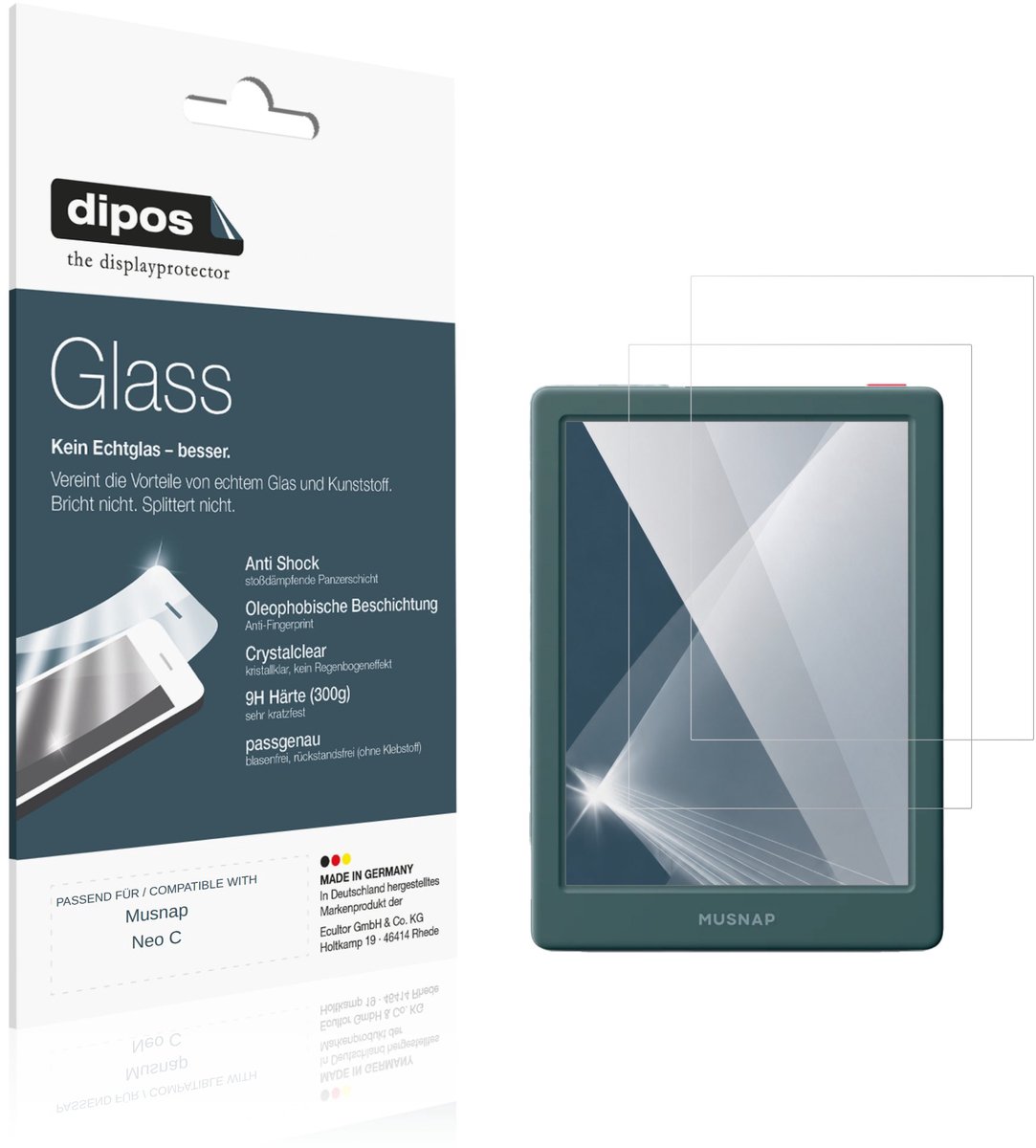 dipos – 2x Pantserfolie geschikt voor Musnap Neo C | 9H Screenprotector