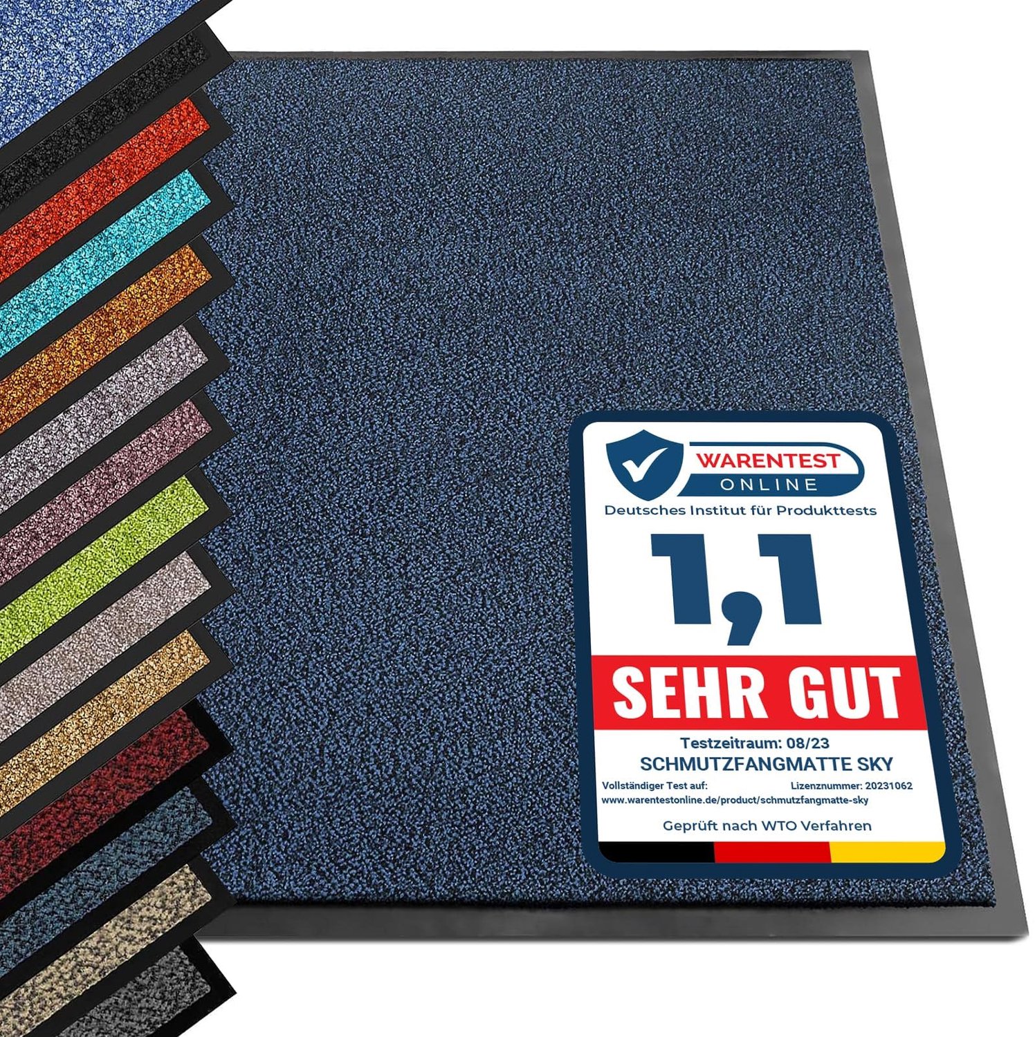 Famanu - Schoonloopmat - Houdt vuil en vocht buiten - Duurzaam polyester - Blauw-Zwart 1 stuk