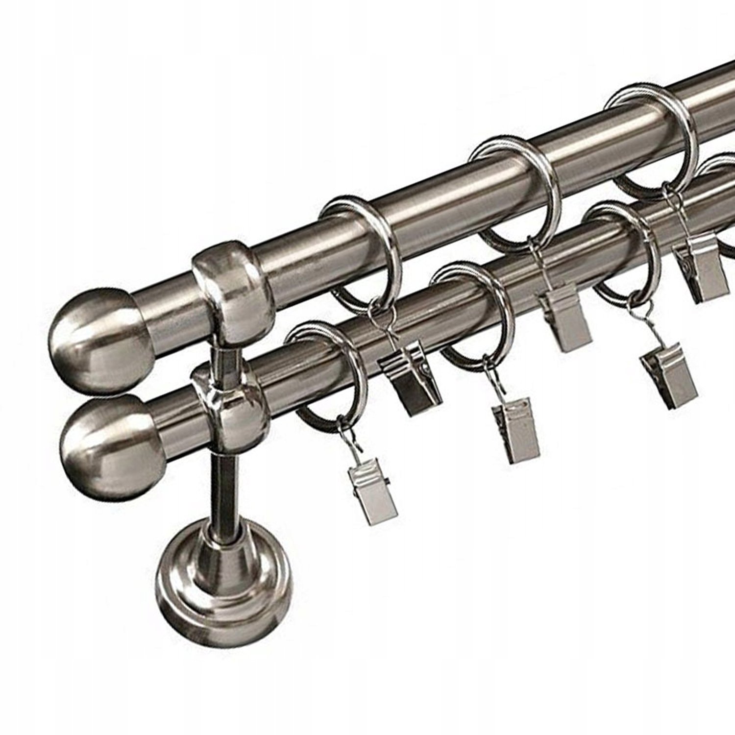 Dubbele Gordijnroede 19+19 mm, 150 cm, Metaal, Zilver