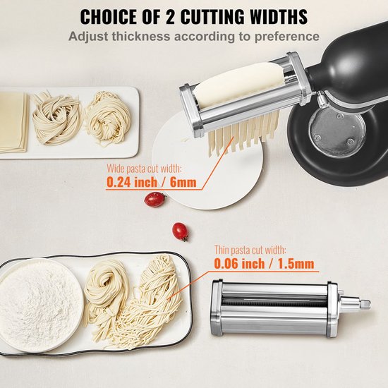 Pasta-accessoire voor KitchenAid staande mixer- roestvrijstalen pastaroller- en snijset inclusief pastaroller- spaghetti- en fettuccinesnijder- pastamaker met 8 instelbare dikteknoppen- 3 stuks — afbeelding 5