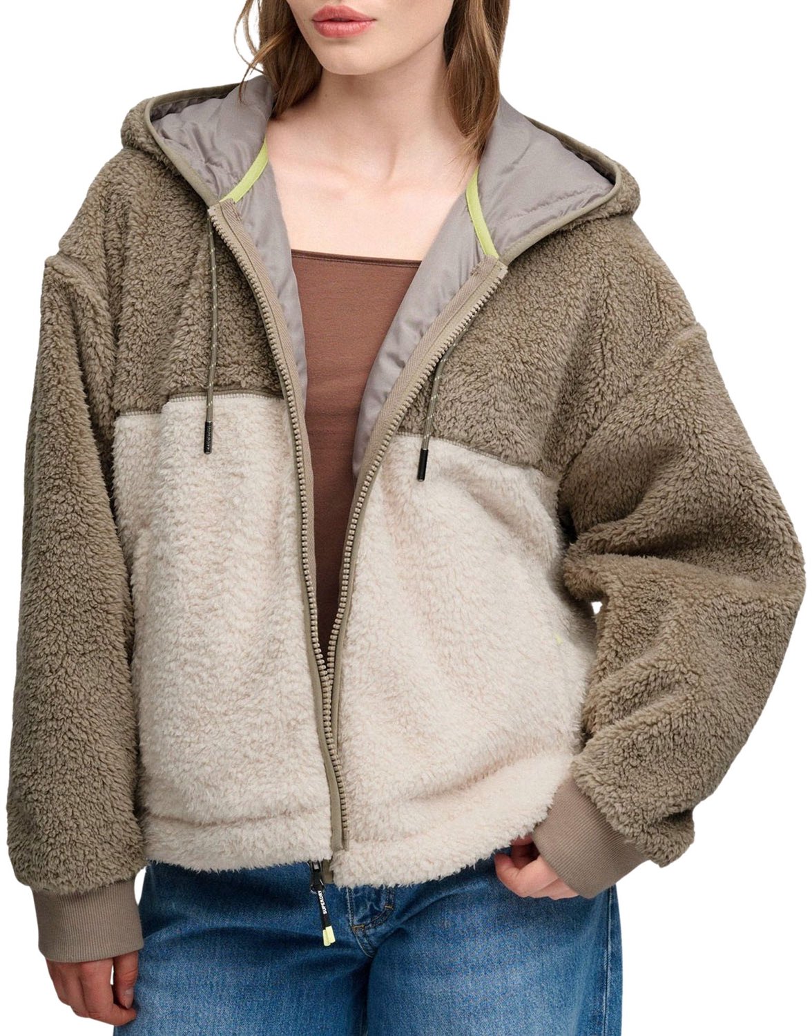 Superdry Super Soft Zip Hoodie Dames Khaki