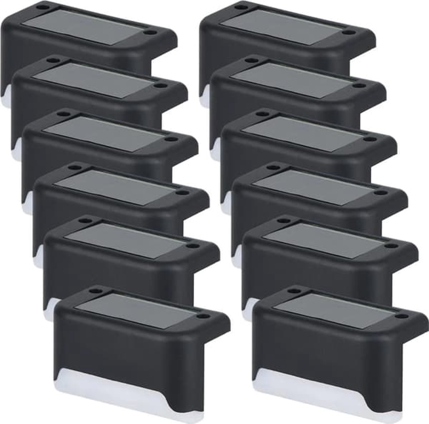 Set van 12 waterdichte, warmwitte solar buitenlampen voor tuin, terras, pad, schutting, trap en balkon (zwart).