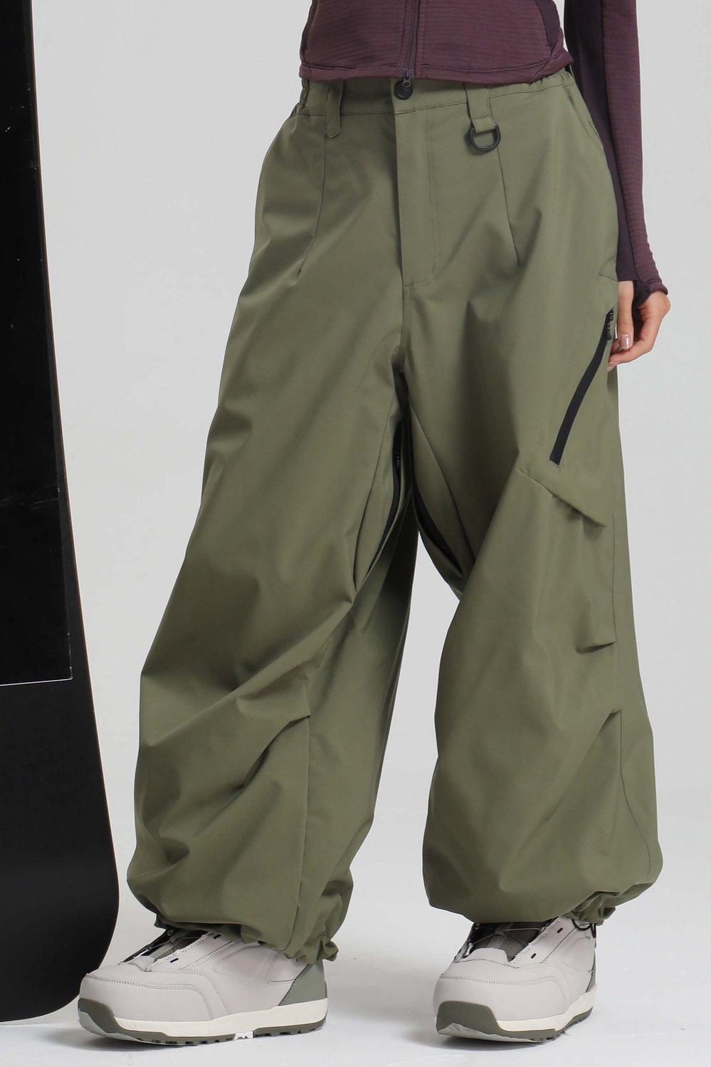 GSOU SNOW Unisex lichtgewicht baggy ski- en snowboardbroek 15K waterdicht Legergroen