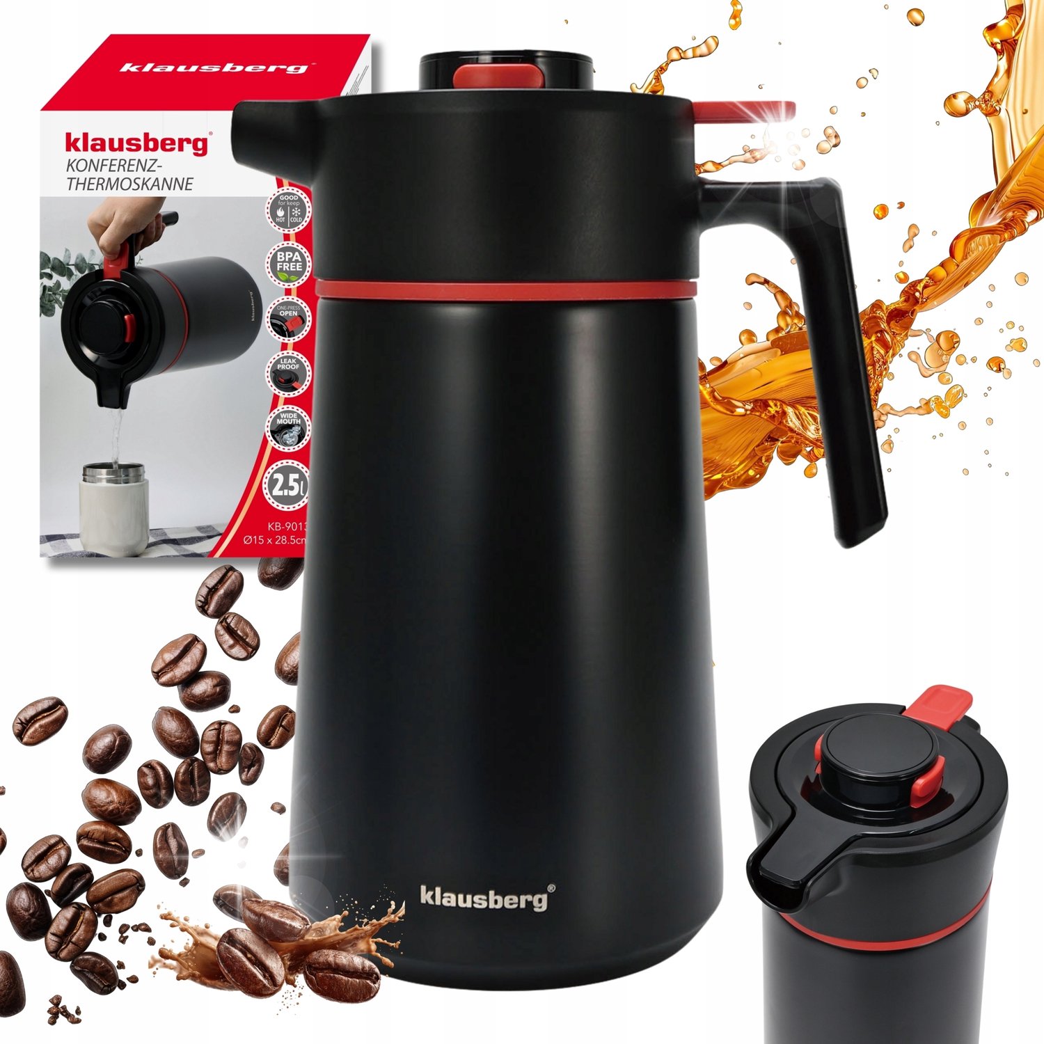 Merkloze Thermoskan 2.5L - Zwart, RVS, Eénhandige Bediening