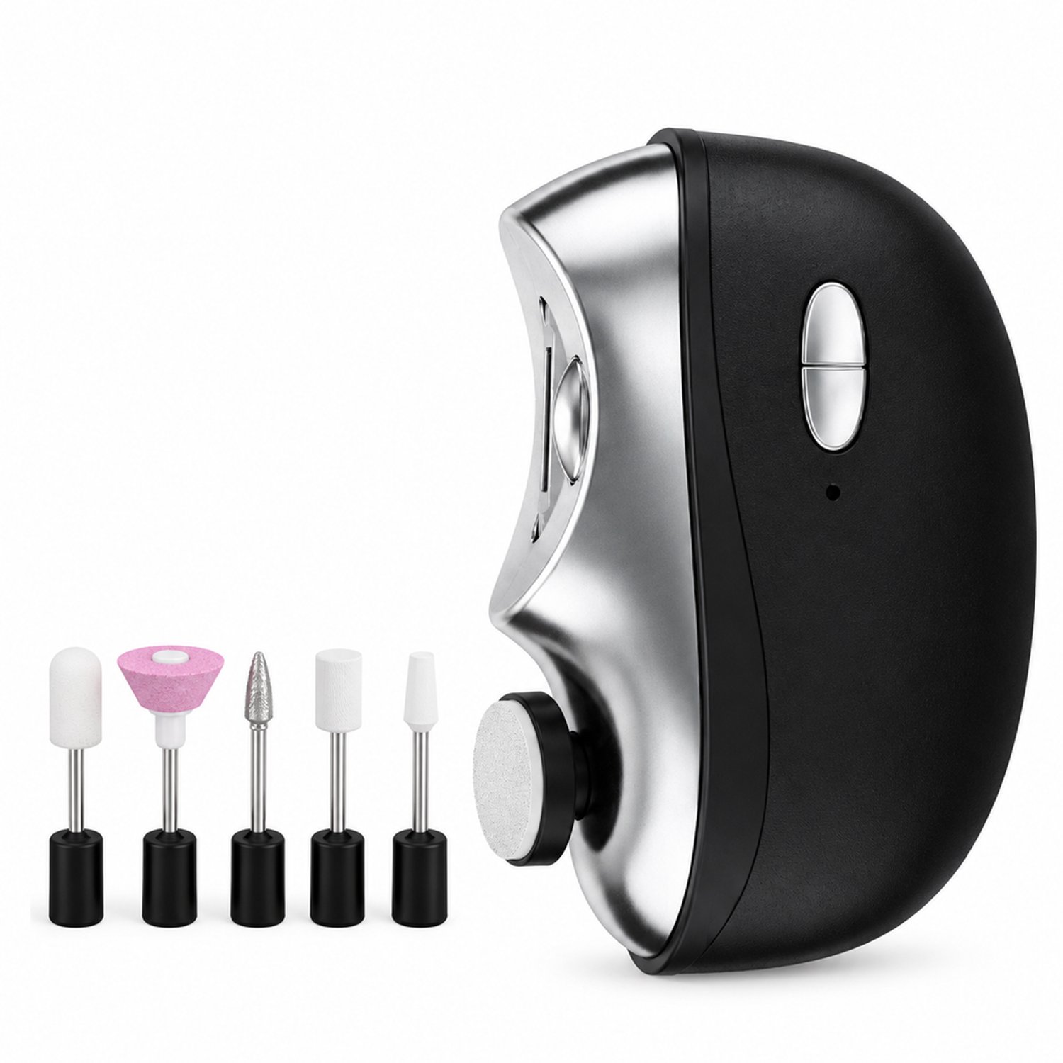 Elektrische nagelknipper - zwart met 5 slijpkoppen - met verlichting - magnetisch deksel voor dagelijks gebruik - inclusief 5 slijpkoppen