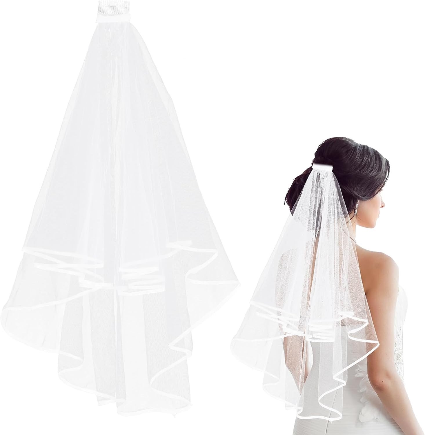 Elegante Korte Bruidsluier van Tulle, Dubbele Laag, Elbow Lengte voor Bruiloft en Vrijgezellenfeest, 60-80 cm, Wit, Perfecte Accessoire voor de Grote Dag