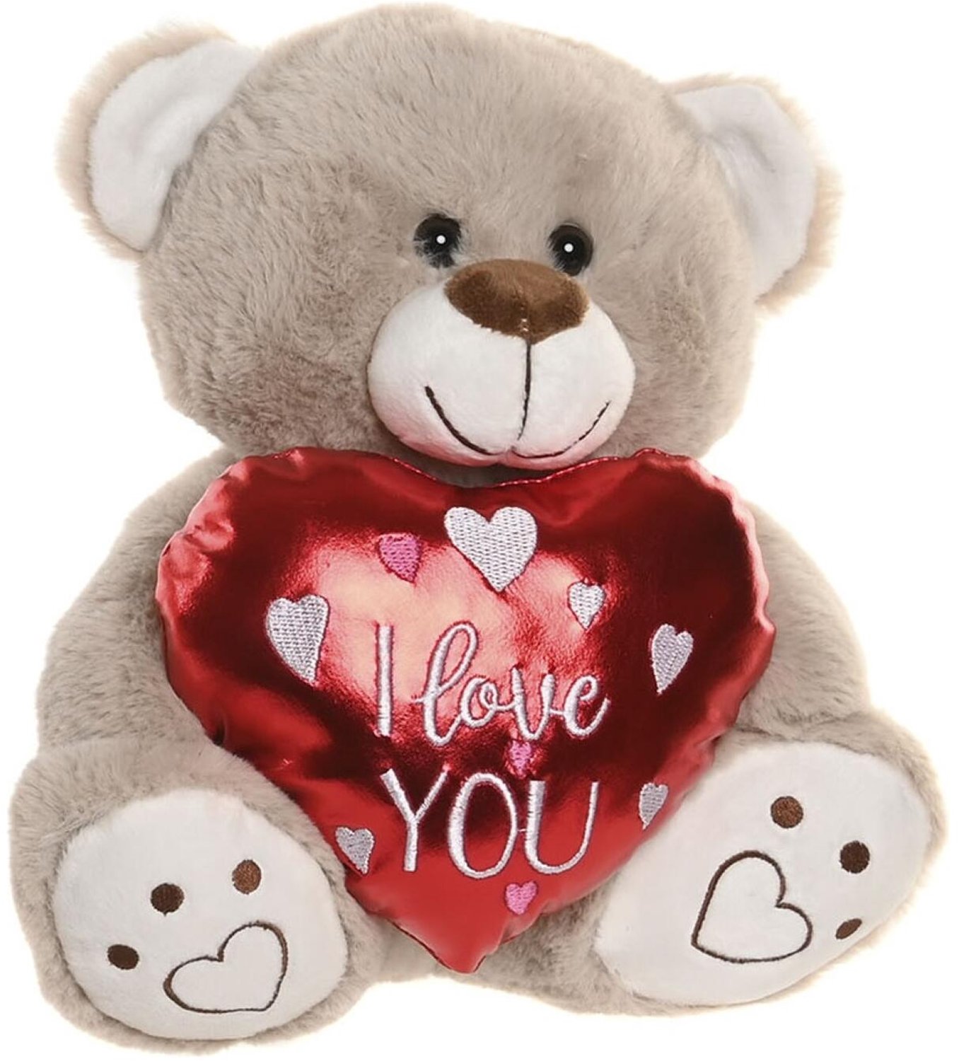 Item International Knuffelbeertje met hartje - beige - pluche - 23 cm - valentijnsdag - i love you - cadeau - Love - Liefde