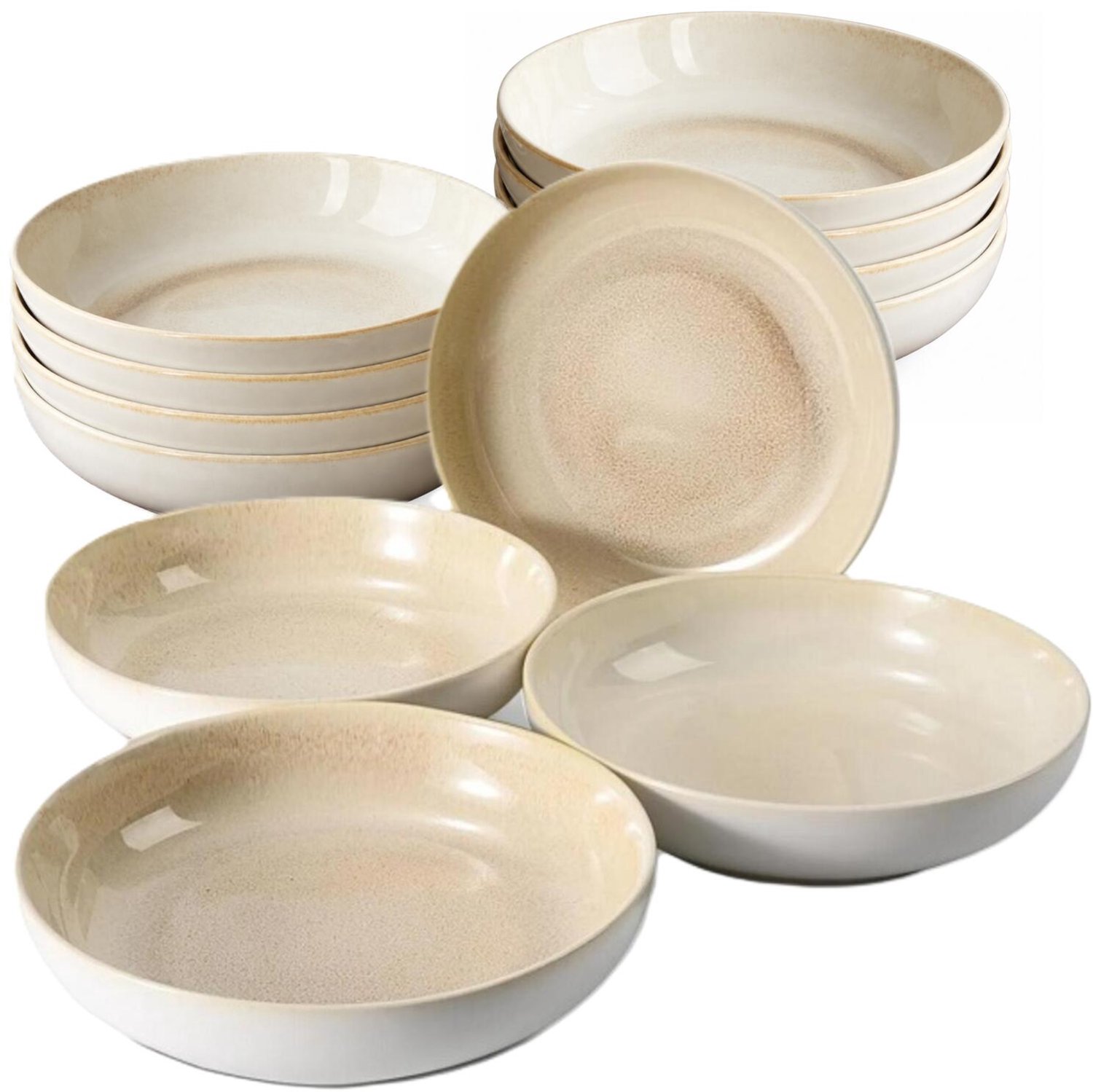 Siaki diep bord Raya - set van 12x - pastabord - zandkleur - 23 x 5 cm - soepbord - aardewerk