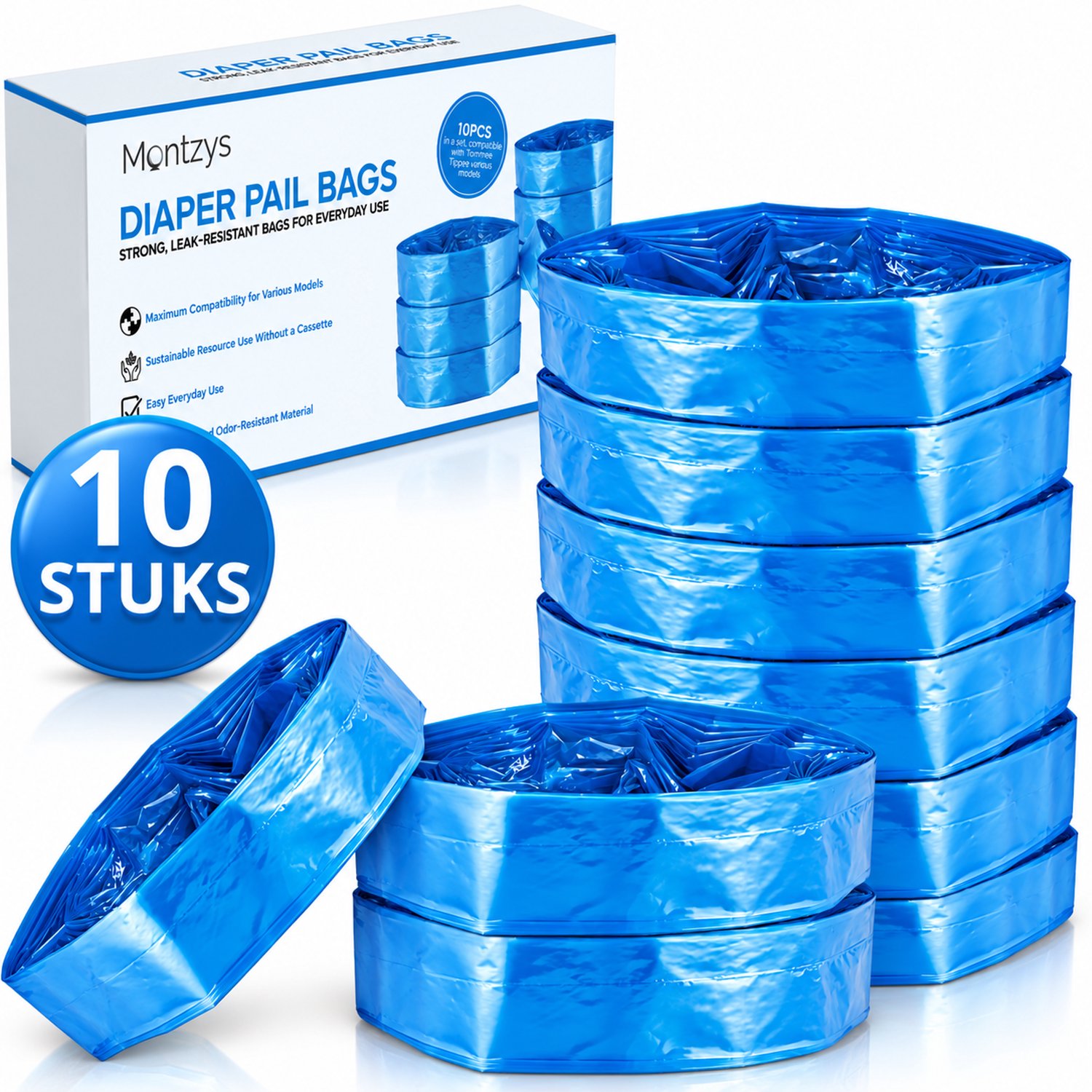 Montzys® Luieremmer Navulling Geschikt voor Tommee Tippee - 10 Stuks - Luieremmernavullingen zonder Cassette - Zakken voor Luiers