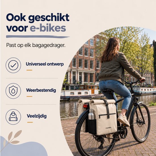 Morelia® Fietstas Dubbele Rolltop - 100% Waterdicht (48 Liter Beige) - Fietstassen - Fietstassen Electrische Fietsen - Fietstassen Dubbel - Tarpaulin materiaal — afbeelding 4