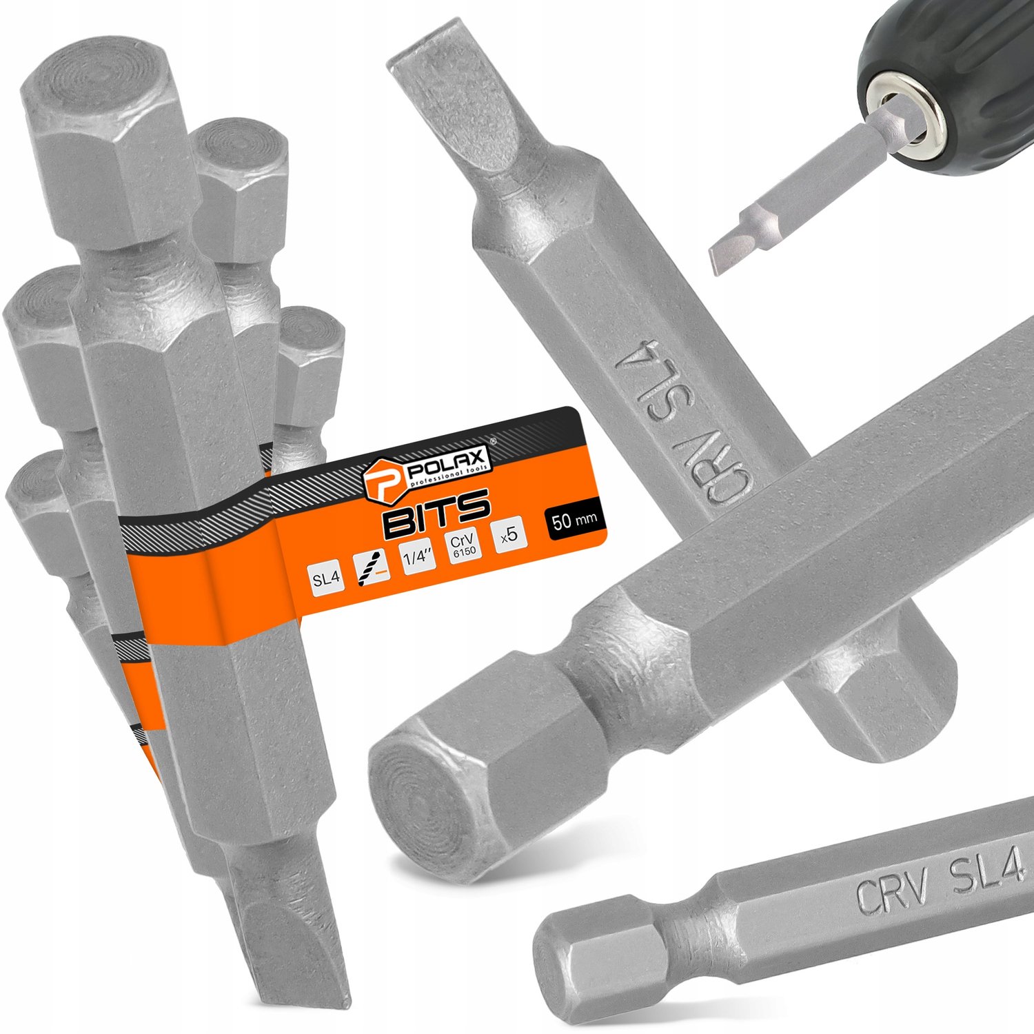 5x Platte Bit SL4 50mm 1/4" Magnetisch - Hoge Kwaliteit CrV Staal