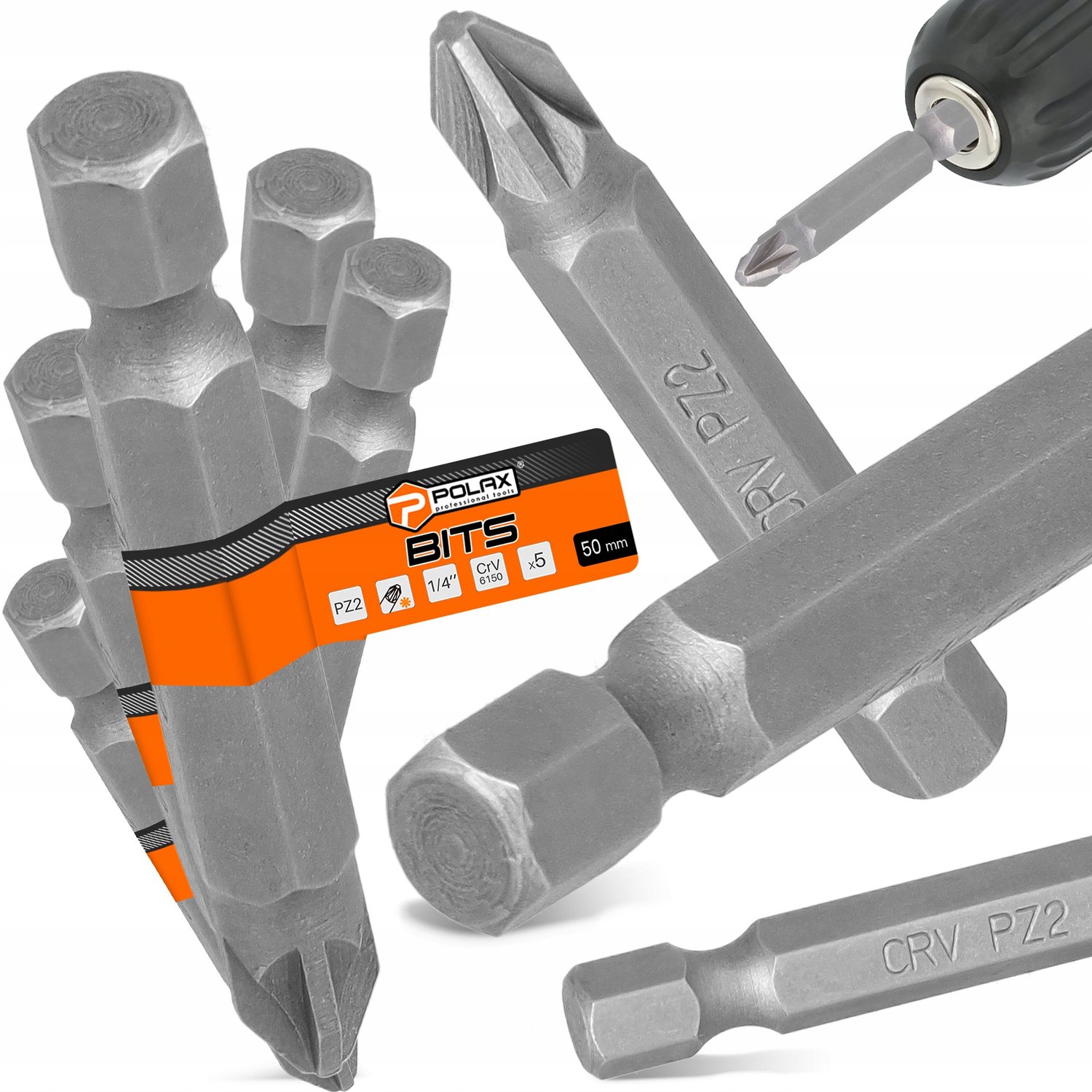 5x Pozidriv Bit PZ2 50mm 1/4" Magnetische Schroefbit CrV Staal