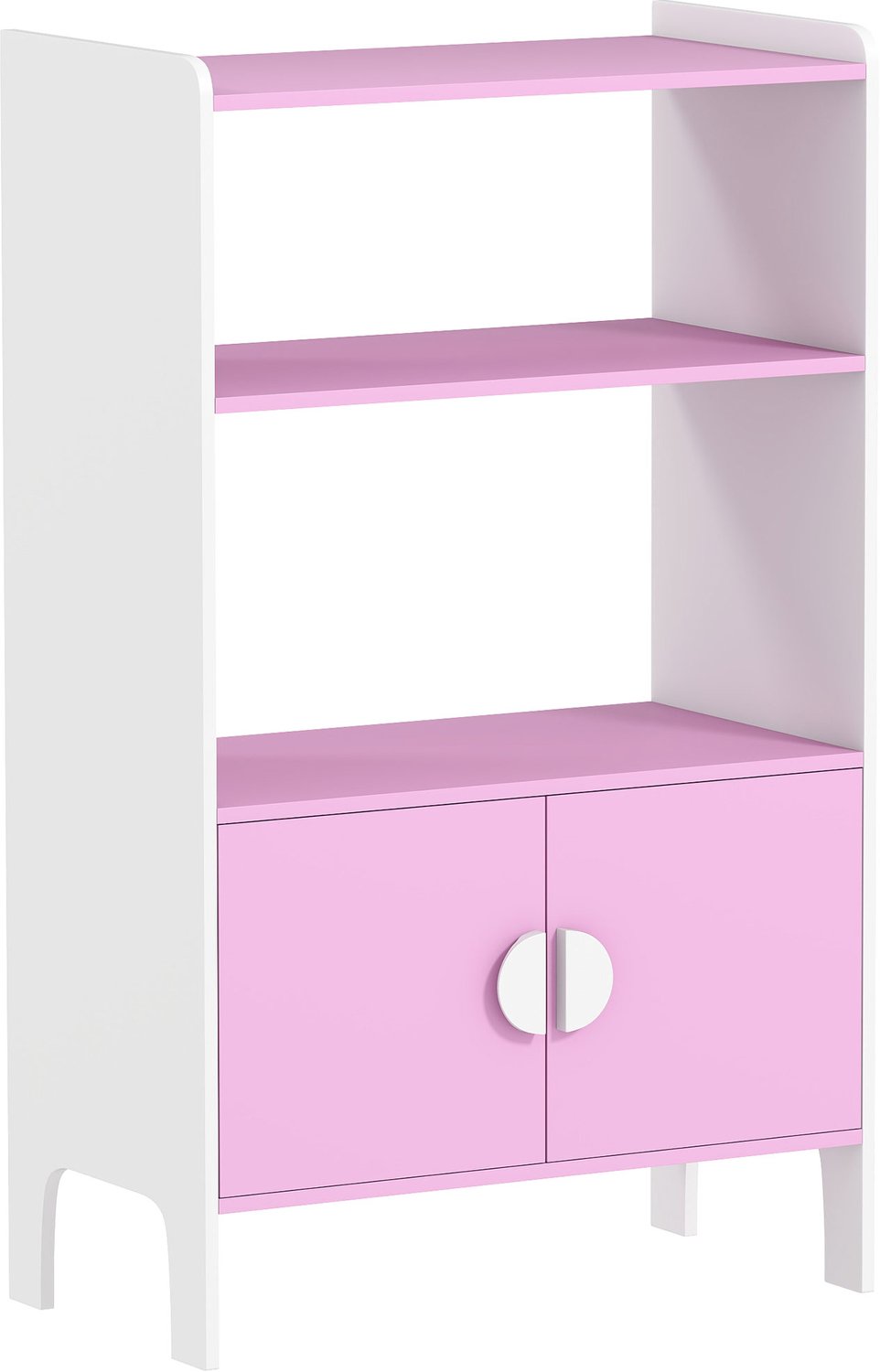Playon Kinderboekenrek - Met 2 open planken en 2 opbergkasten - 60 x 35 x 100 cm - Roze/Wit