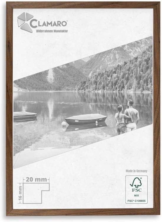 Fotolijst 50x120 - Handgemaakt notenhout - Slim design - 20mm breed MDF - Inclusief acrylglas