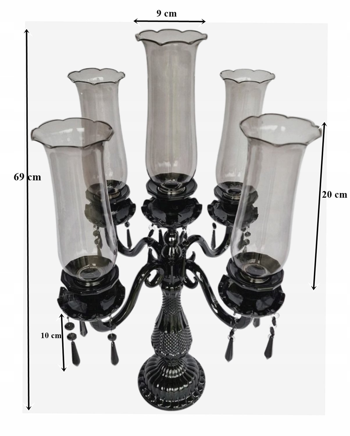 Madex Zwarte glazen kandelaar 69 cm, 5 armen - Stijlvolle decoratie