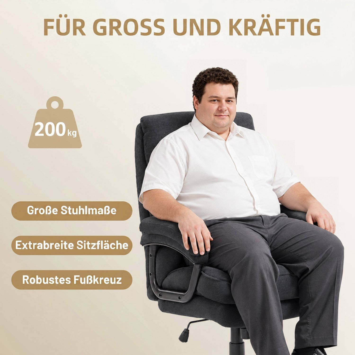 Homona Bureaustoel - Voor zware belasting tot 200 kg - In hoogte verstelbaar met wippfunctie - 68,5 x 79 x 117-125 cm - Zwart