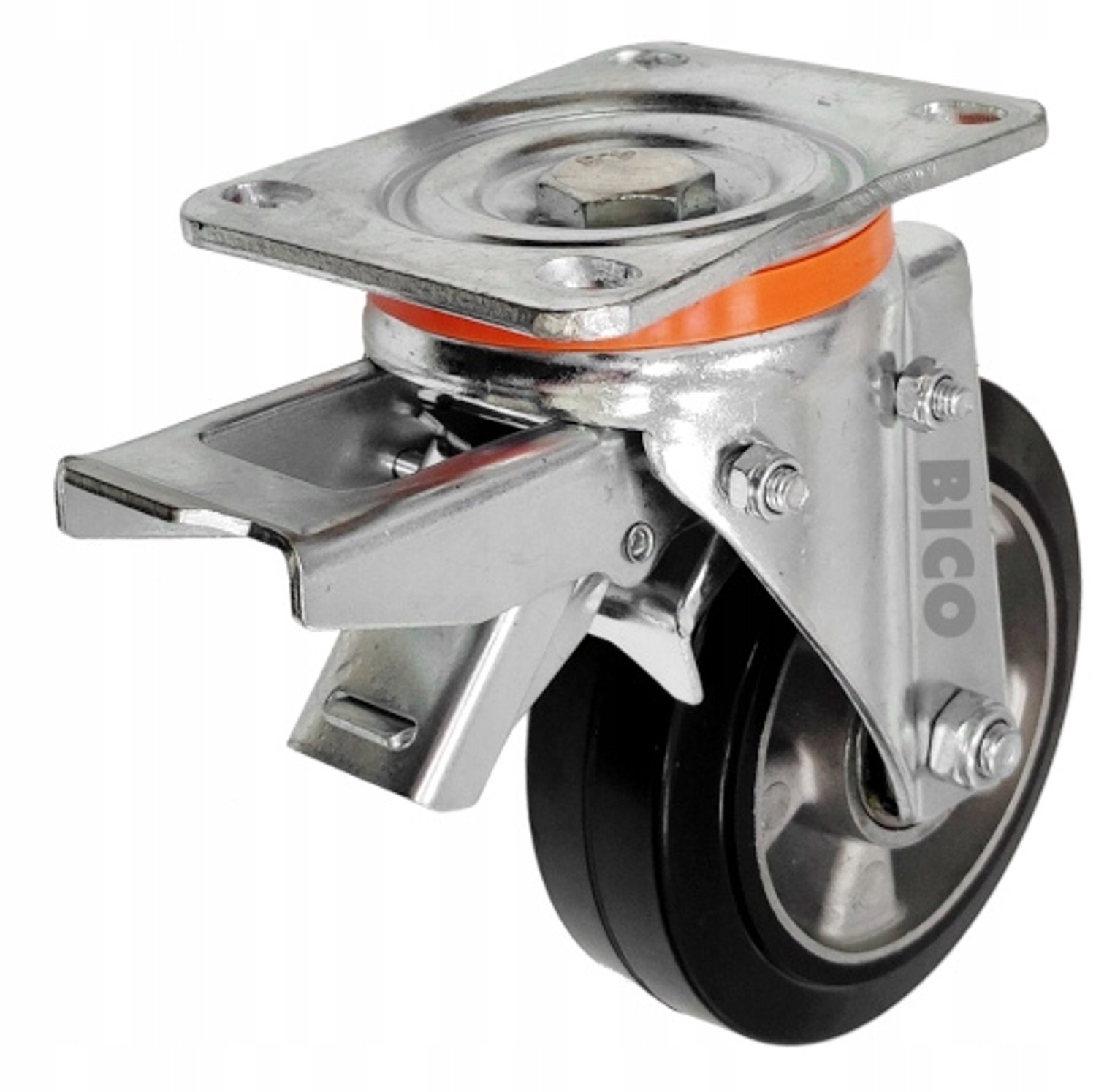 Zwenkwiel met rem, 150mm, aluminium/rubber, 350kg draagvermogen