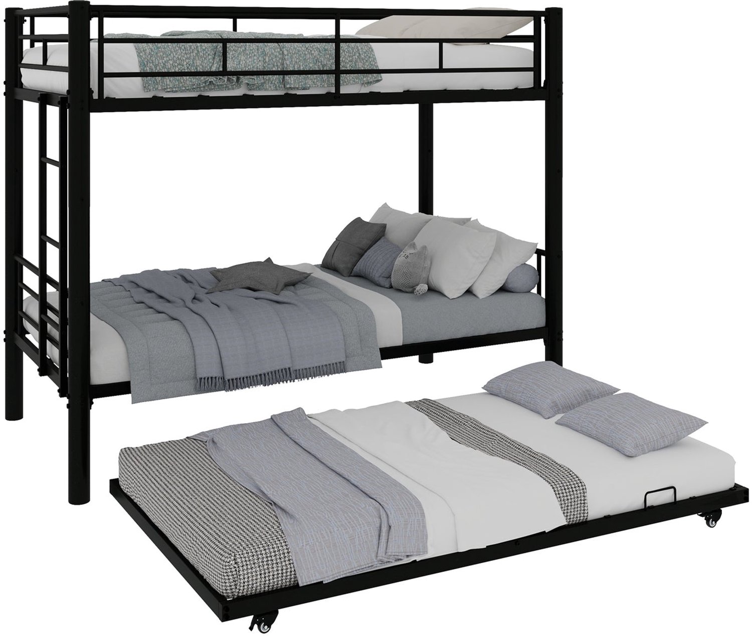 Merax Stapelbed voor Kinderen 90 x 190 cm - Met Uitschuifbaar Derde Bed - Metalen Lattenbodem - Veiligheidshek - Zwart