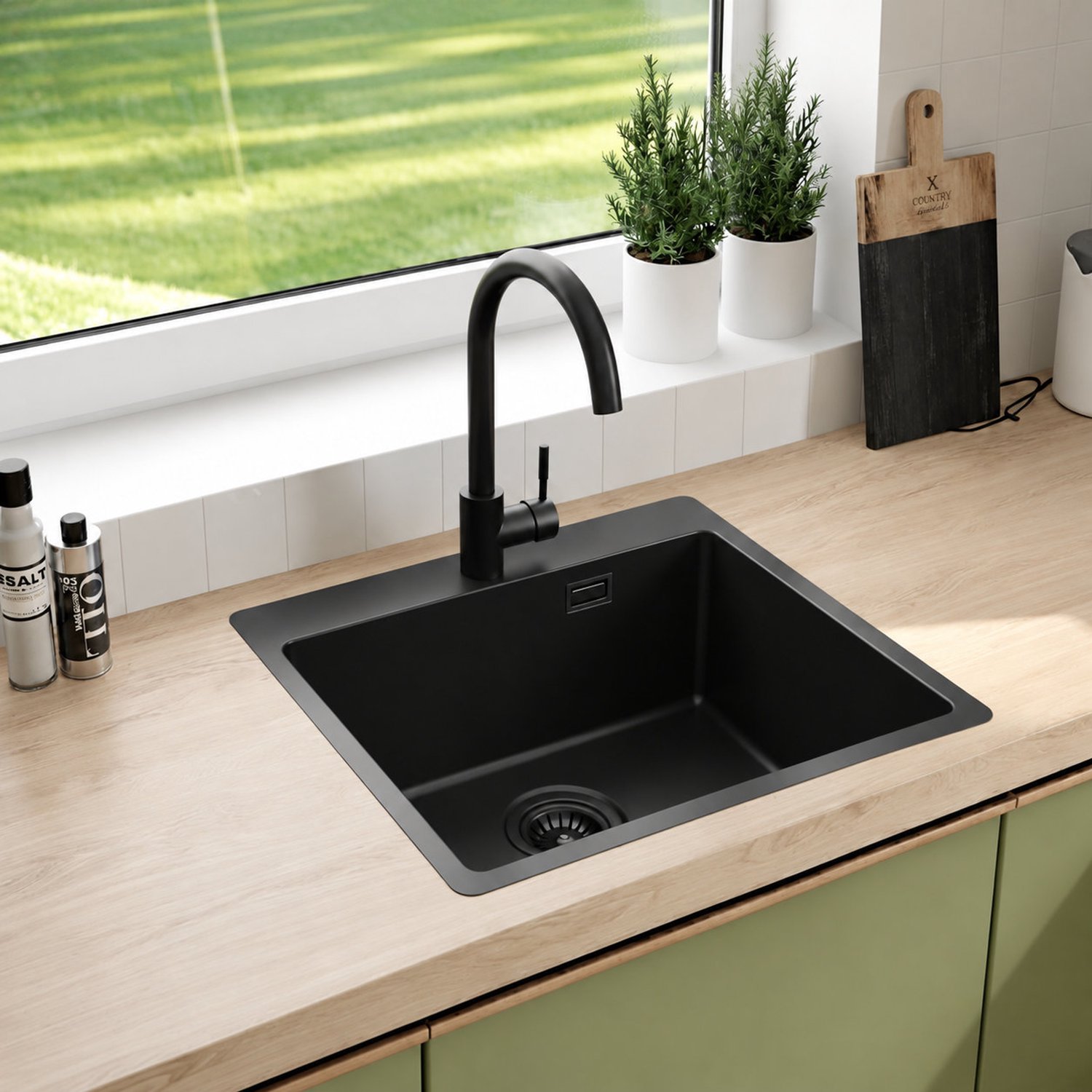 Faizee Home Steelcore RVS Spoelbak 55 x 50 cm - 17 cm Diep - Met Sifon - Optioneel met Bijpassende Kraan Schwarz Mit Armatur