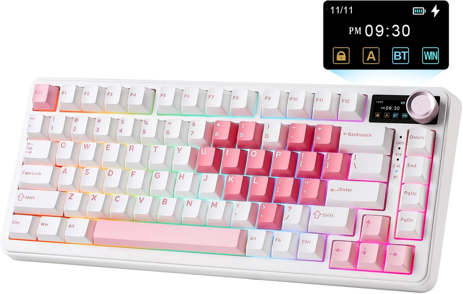 Mechanisch Toetsenbord 75% Indeling - Wit Hart RGB Achtergrondverlichting - Gaming Multimedia Persoonlijk - Draadloos Bluetooth Type-C - Compact Toetsenbord