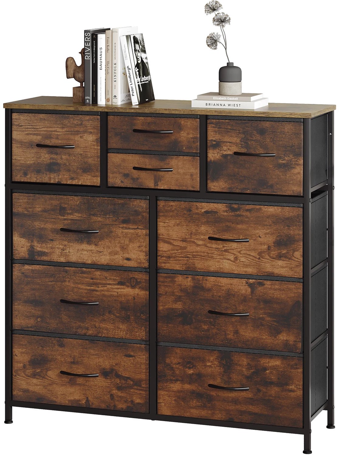 Gudalio Ladekast - Kast - Opbergkast - Wandkast - Stoffen Lades - 8 Lades - Metaal - 100 x 100 x 30 cm - Zwart - Houtlook