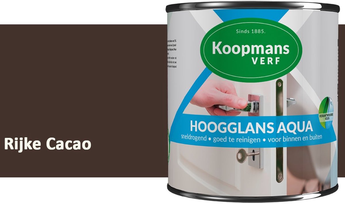 Koopmans Hoogglans Aqua Lak – 750 ml – Rijke Cacao – Hoogglans Verf – Sneldrogend & Biobased – Voor Binnen en Buiten – Hout & Metaal