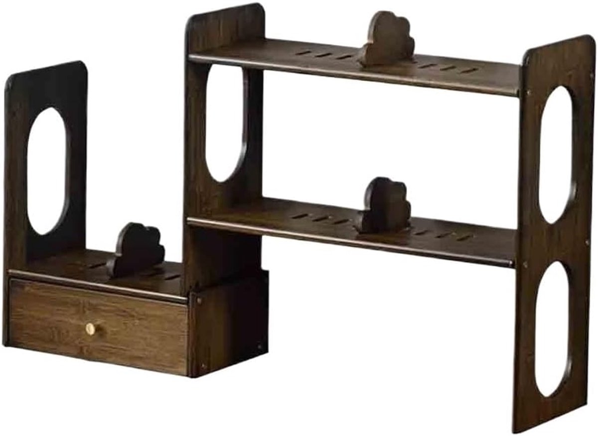 Boekenkast Rekbare desktopboekenplank, bamboe organizerplank met laden, for kantoorboeken, accessoires, opbergrek(L82xW20xH50 cm)