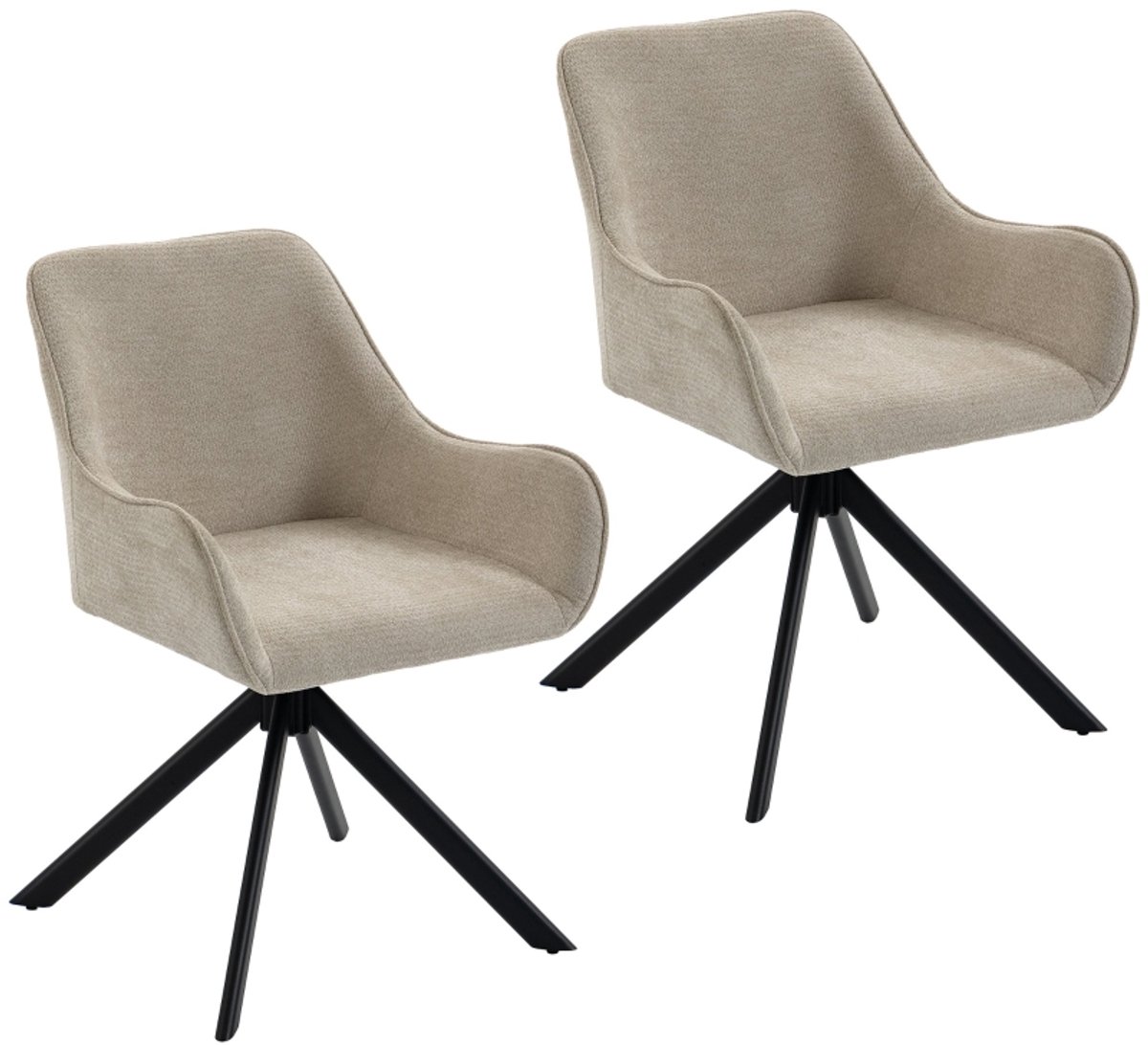 Clruro Eetkamerstoelen - 55x60x82 cm - 2 Stuks - Draaibaar met Armleuningen - Metaal - Beige