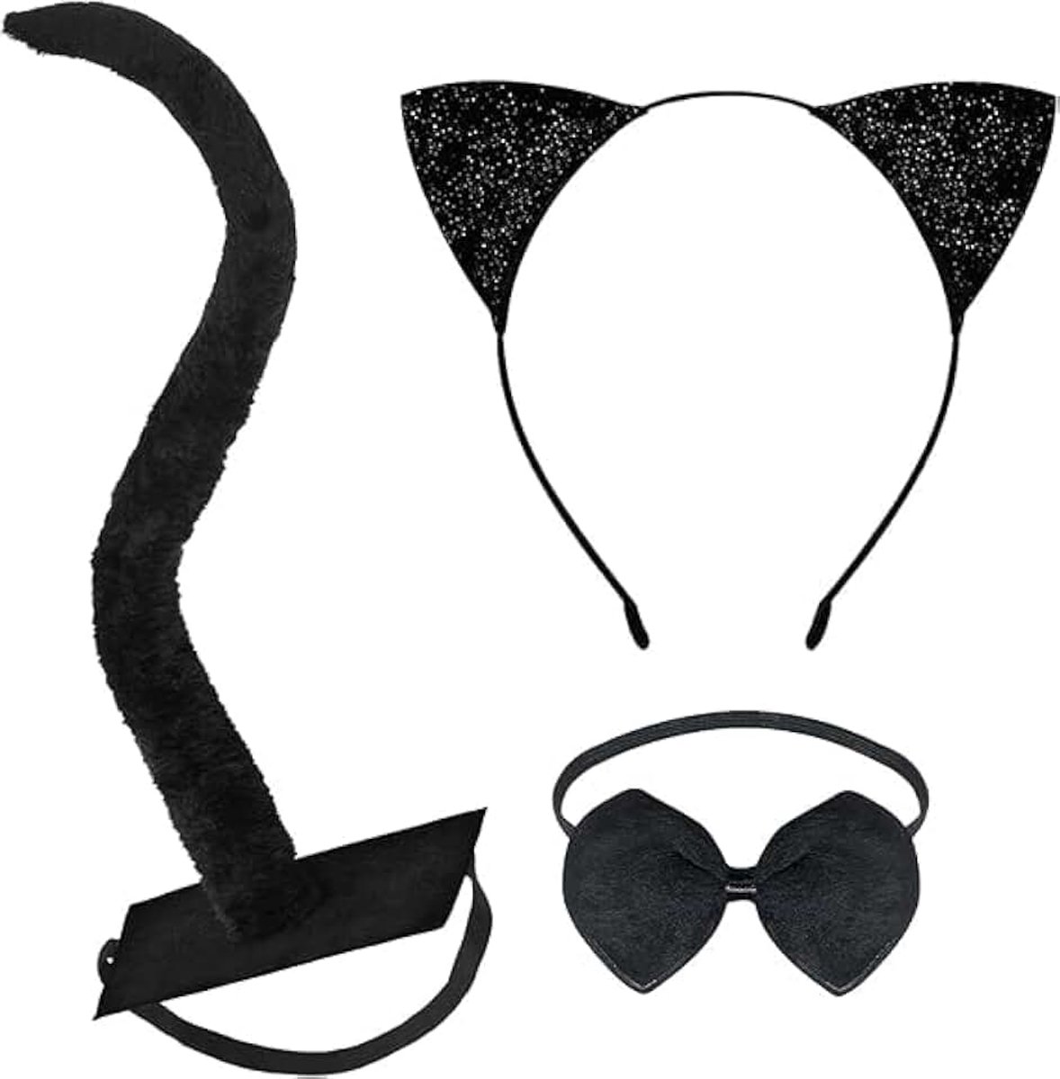 Kattenkostuum met kattenoren hoofdband, kattenstaart en halsband, vrouwen kinderen katten cosplay accessoires voor carnaval cosplay party