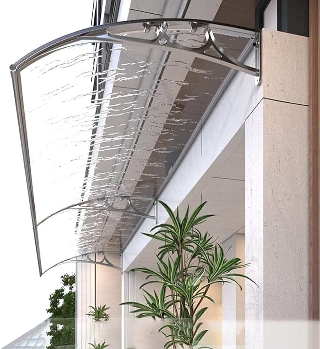 Regen, sneeuw, aluminium beugel en polycarbonaatplaat, openlucht luifel, deur, veranda dak, raam, ingang, zilver, 120 x 60 cm (Color : White, Size : 80 x 60 cm)