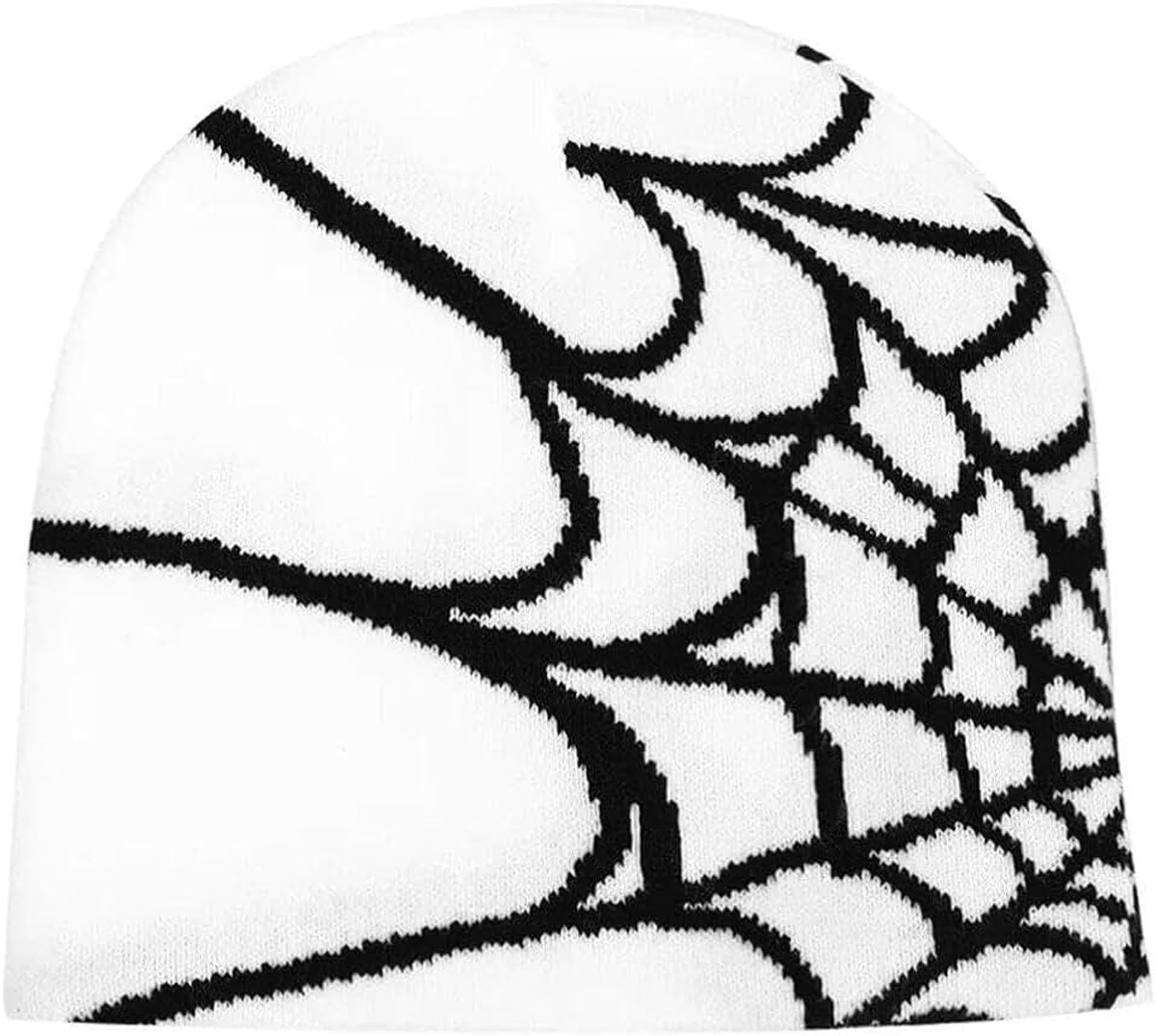 Muts, Letter Print Muts, Spider Web Muts M-EA Y2K, gebreide muts voor dames en heren, zachte mutsen en gebreide mutsen voor uniseks (wit), Zwart en wit., 30