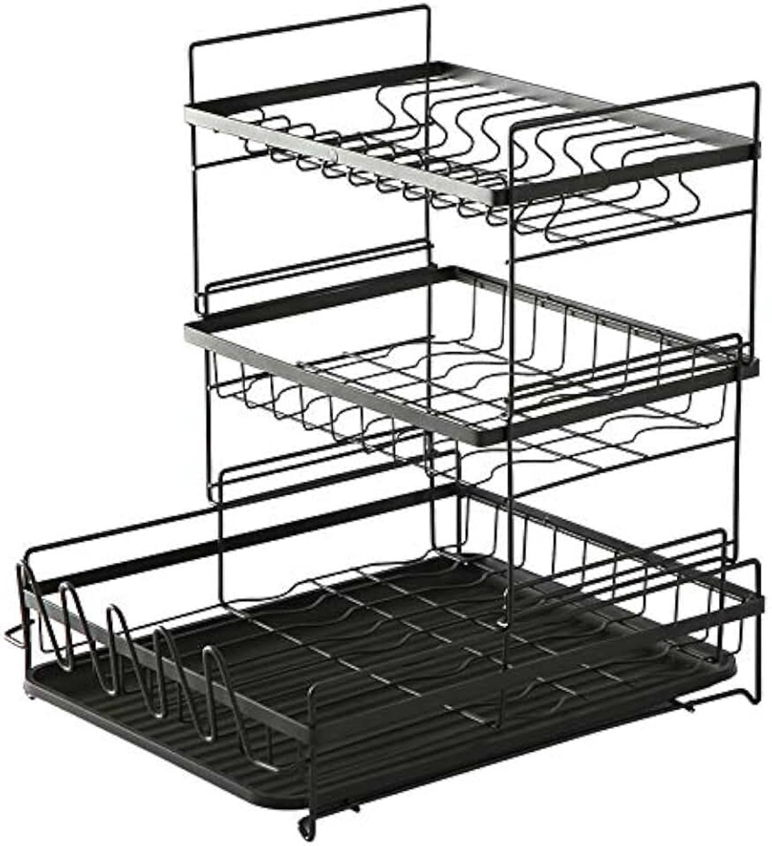 Afdruiprek Afdruiprek Afdruiprek Droogrek Afdruiprek 3-laags gegalvaniseerd afdruiprek Keuken aanrecht plank organizer met bestekrek/afdruiprek (zwart)