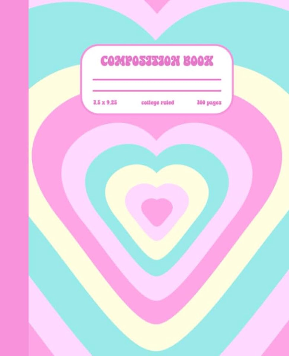 Pastel Pink Y2k Hearts College Ruled Journal Diary, Aesthetic Composition Book for Teens, Girls