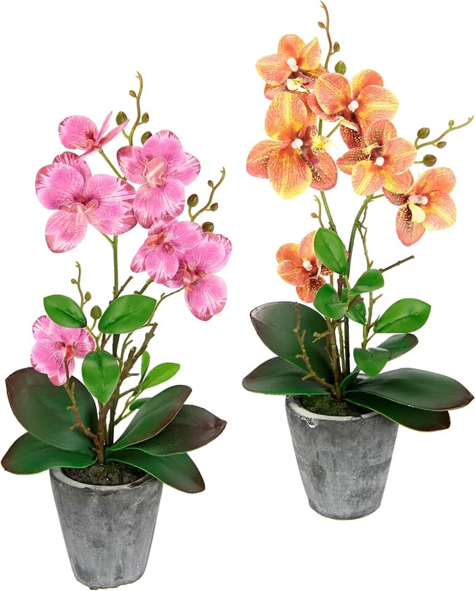 Vlinder orchidee met bladeren en luchtwortels in pot van keramiek kunstbloem kunstorchidee Phalaenopsis met bloempot kunstplant bruiloft decoratie zijden bloem Real Touch Bloem