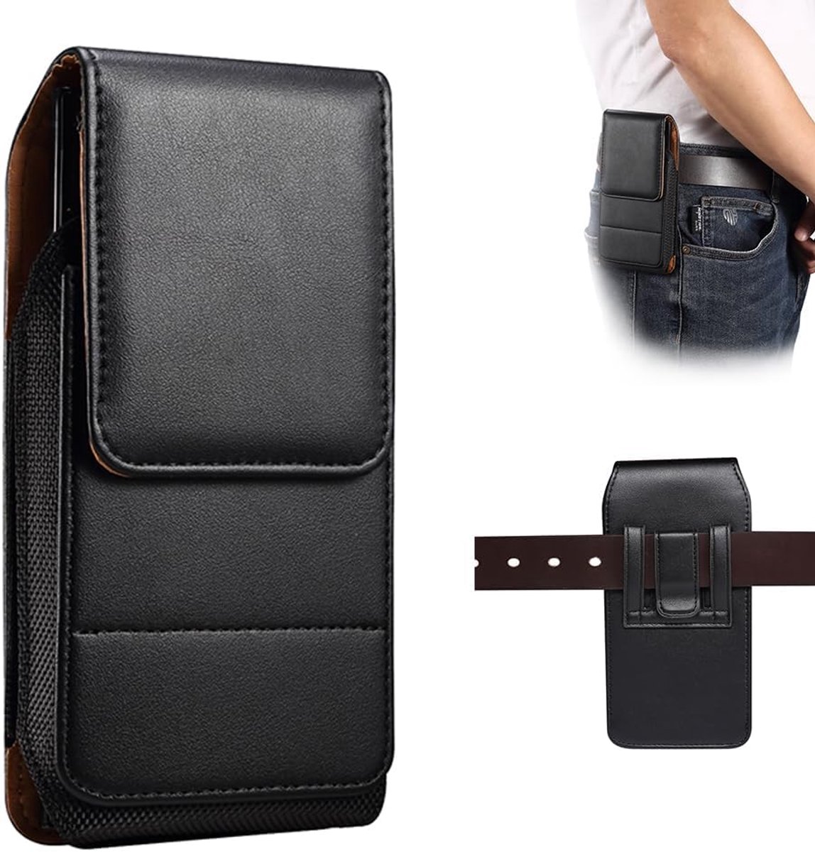 Telefoontasje riem leer voor iPhone 16 15 14 13 12 11 PRO MAX, 6,9" heren mobiele telefoon heuptas premium riem tas houder universeel voor Samsung S25 Ultra S24 Ultra S23 Ultra S22 Ultra A55