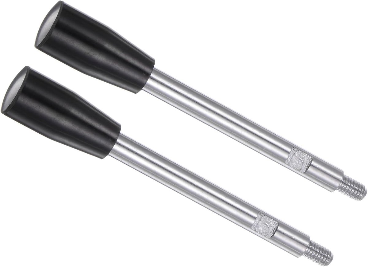 Spanhendel, M6 schroefdraad 115 mm lengte, verchroomde lange arm handwielgreep zwart - (toepassingen: voor draaimachines), 2 stuks
