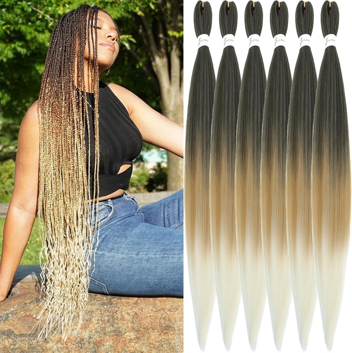 Uitgerekt vlechthaar 30 inch Ombre Blonde voor vrouwen 6 Packs Prestretched Soft Yaki Texture EZ Braids Extensions Hair Knotless Kanekalon Synthetische vezel voor vlechten (1B/27/613#)